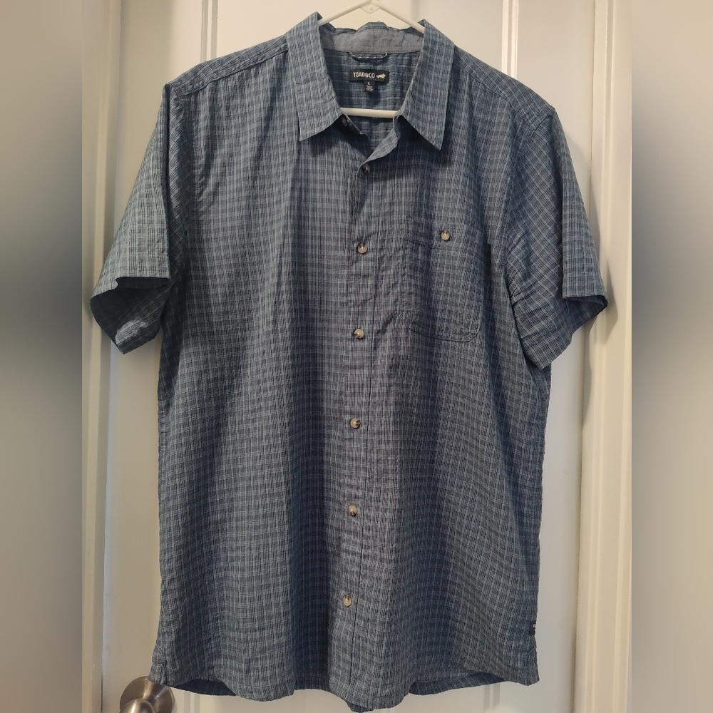 TOAD&CO Mens Plaid Short Sleeve Button Down Shirt Organic Cotton Size L
